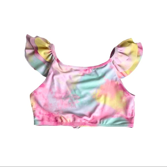 NWT Nicole Miller Girl’s 2 Piece Tie Dyed Swimsuit with Sequined Sunflower - Picture 6 of 14